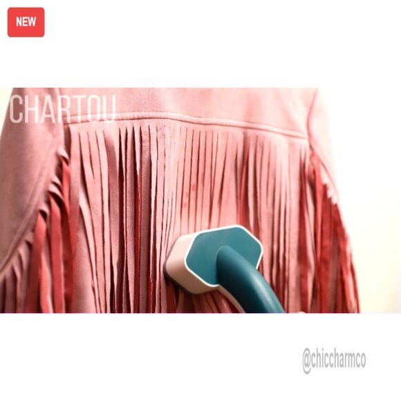 Faux Leather Moto Jacket Cropped Fringe Tassel Western Y2K Chic Lightweight - Picture 6 of 7